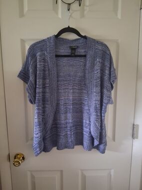 Lane Bryant Open-Front Lavender Knit Short-Sleeve Cardigan